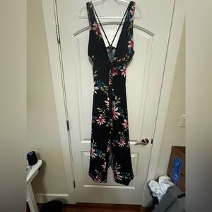 Floral Backless Dress - Black with Pink and Green Accents